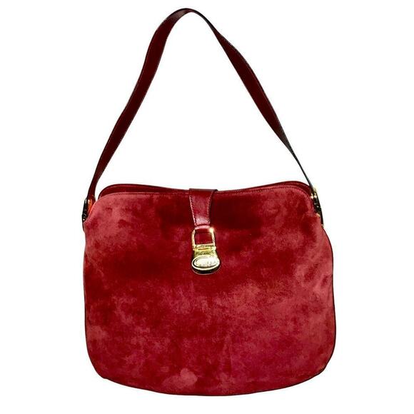 Gucci Vintage 70s GUCCI Burgundy Red Suede Leather Logo Shoulder Bag Purse - Picture 1 of 16